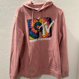 Old Navy MTV Pink Sweatshirt/Hoodie  Women's Large Tie-Dye design on logo
